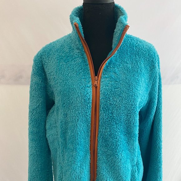 SOLD Tek Gear You've Got This Blue Contrast Brown Fleece Zip Front Jacket NWOT - Picture 6 of 15